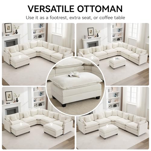 35‘’ Modern Chenille Cloud Sofa Ottoman,Rectangle Ottoman for Modular Sectional Sofa, Beige - color: Beige, size: 35'' Ottoman
