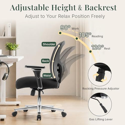 DUMOS Big and Tall Office Desk Chair, Ergonomic Mesh Computer Chair | Comfortable Lumbar Support, 4D Armrest, 500lbs Heavy Duty, Wide Seat, 360° Swivel Rolling Wheels, Adult, Ink - color: Ink