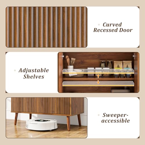 LYNCOHOME Fluted Sideboard Buffet Cabinet with Storage, 2 Doors with Solid Wood Feet for Kitchen, Hallway - size: 15.8"D x 31.5"W x 34.6"H