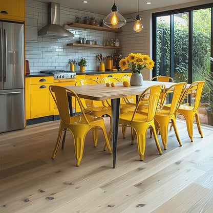 AC Pacific 18 Inch Seat Height Industrial Metal Dining Chairs, Stackable Kitchen or Bar Seat, Durable Modern Design, Versatile Accent Furniture, Set of 4, Yellow - color: Yellow, size: Set of 4