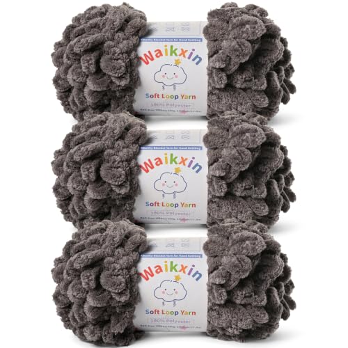 Super Soft Loop Yarn for Finger Knit, 3 Pack of 7.05oz/19.5yds Each, Chunky Blanket Yarn for Hand Knitting, #7 Jumbo Chenille Yarn, Fluffy Baby Blanket Yarn for Crochet Amigurumi (3 Dark Gray) - color: 3 Dark Gray