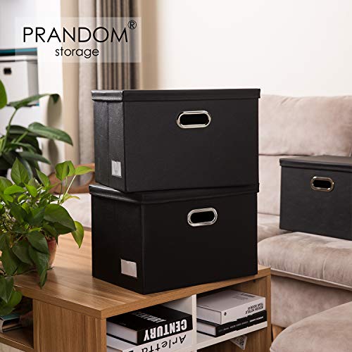 Large Collapsible Storage Bin with Lid [1-Pack] Leather Fabric Foldable Storage Box Organizer Containes Basket Cube with Cover for Home Bedroom Closet Office Nursery Black (17.7x11.8x11.8) - color: Black, size: Large(1-Pack)