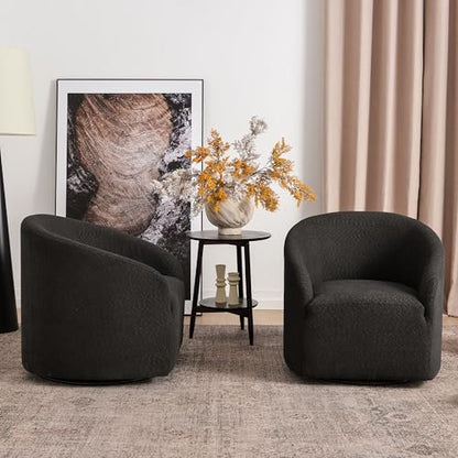 KINWELL 32" Wide Modern Boucle Swivel Barrel Chairs Set of 2, No Assembly Round Upholstered Swivel Accent Armchairs for Living Room, Bedroom (Black) - color: Black, style: Set of 2