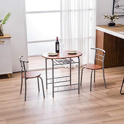 VINGLI 3 Piece Dining Set, Small Kitchen Table Set for 2, Breakfast Table Set, Kitchen Wooden Table with 2 Chairs for Small Space/Dining Room/Apartment, Metal Frame, Wine Rack, Russet - color: Russet