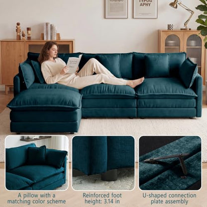 70.8 Inch 2-Seat Modular Sectional Cloud Sofa, L-Shaped,Blue | Chenille Deep Seat Sofa with Pillow for Living Room, Bedroom and Apartment - color: Blue, size: 70.8Inch-L
