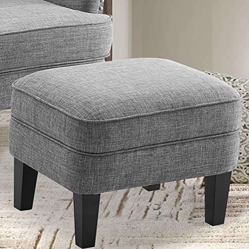 Rosevera Accent Chair with Ottoman Set - Mid-Century Modern Upholstered Armchair for Living Room or Bedroom - Comfy Reading Chair with Footrest, Small Accent Chair -Grey - color: Linen Grey With Ottoman