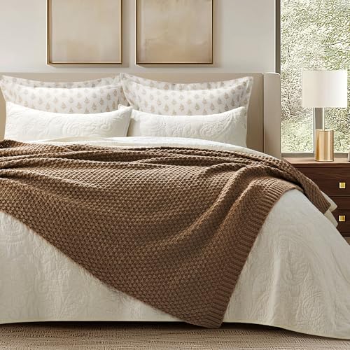 EVERGRACEHOME Chunky Chenille Knit Throw Blanket, 60 x 80, Camel Brown | Sculpted Moss Stitch, Chic Modern Farmhouse, All-Season Warmth, OEKO-TEX® Certified, Elegant Blanket for Couch, Bed, Sofa - color: Camel Brown, size: 60" X 80"