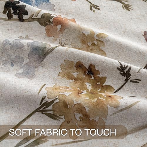 MYSKY HOME Floral Linen 100% Blackout Curtains 84 Inch Length 2 Panels for Living/Dining Room Bedroom Double Layer Thermal Insulated Farmhouse Flower Patterned Grommet Top Drapes, Yellow, 52" W Each - size: 52"W x 84"L (Pack of 2)