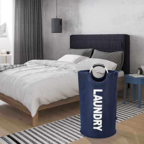 DOKEHOM 90L Large Laundry Basket Bag, Collapsible Tall Hamper, Dark Blue | Freestanding tall washing bin & foldable laundry bag. High-capacity clothes storage basket with durable sturdy handles - color: Dark Blue, size: 90L