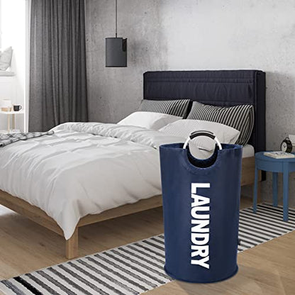 DOKEHOM 90L Large Laundry Basket Bag, Collapsible Tall Hamper, Dark Blue | Freestanding tall washing bin & foldable laundry bag. High-capacity clothes storage basket with durable sturdy handles - color: Dark Blue, size: 90L