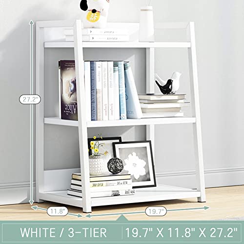 IOTXY 3 Tier Ladder Shelf Bookcase, 19.7" x 11.8" x 27" in, White | Stable Trapezoid Iron Frame, Fits Books Decor and Toys, Holds 20 Lbs per Shelf, Suitable for Living Room and Bedroom - color: White, size: 3-Tier