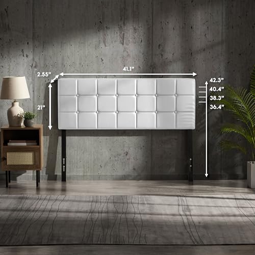 Hearth & Harbor Twin Headboard Only, Button Tufted Headboards, Upholstered Bed Headboard, Wall Mounted, Adjustable Height 34”-42”, Modern Headboard Twin Size, White - color: White, size: Twin/Twin XL