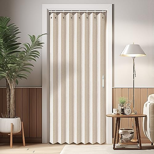 Vatge Closet Curtains, Accordion Style Door Curtains for Doorways, Pleated Folding Doors Curtain for Closet and Room Divider, 1 Panel, W39 x L78, Beige - color: Beige, size: 39"W x 78"L (Pack of 1)