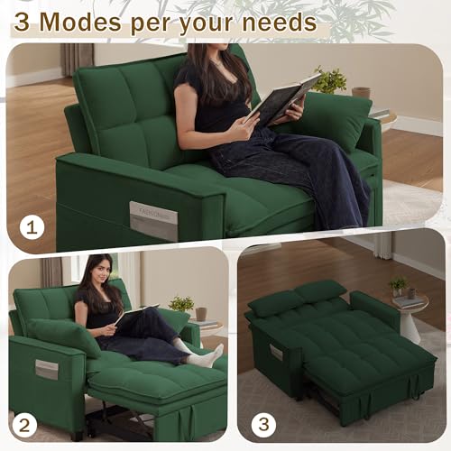 Convertible Sofa Bed, Loveseat Sleeper Sofa with Pull Out Bed and Adjustable Backrest, 3-in-1 Futon Couch for Living Room, Bedroom, Apartment, Green - color: Green, size: Pull Out Sofa Bed