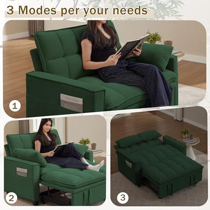 Convertible Sofa Bed, Loveseat Sleeper Sofa with Pull Out Bed and Adjustable Backrest, 3-in-1 Futon Couch for Living Room, Bedroom, Apartment, Green - color: Green, size: Pull Out Sofa Bed