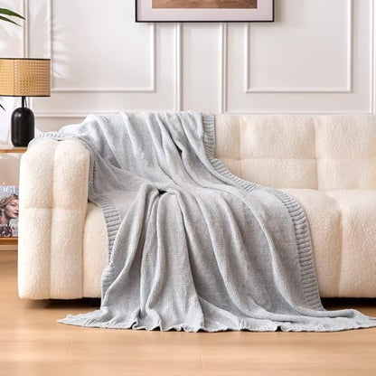 Amazon Basics Chunky Chenille Knit Throw Blanket for Couch, Bed and Sofa, Soft and Warm Lightweight Jersey, 50"×60", Grey - color: Grey, size: 50×60in.
