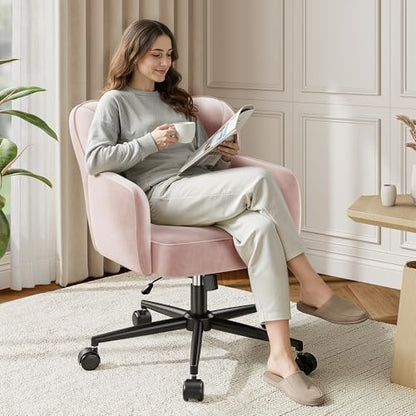 DurayLoly Vanity Chair with Shell Back & 360° Swivel Wheels | Comfy Velet Vanity Chair,Adjustable Height,Stylish and Comfortable for Makeup, Work & Relaxation,Pink - color: Pink