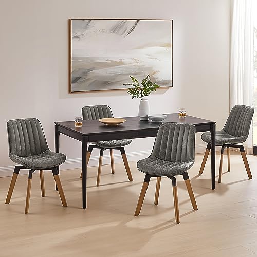 Mid Century Upholstered Swivel PU Dining Chairs Set of 4 Gray | 360° swivel curved foam-padded seat armless design dining room chairs accent chairs solid wood legs floor protection pads - color: Grey, size: Set of 4-PU