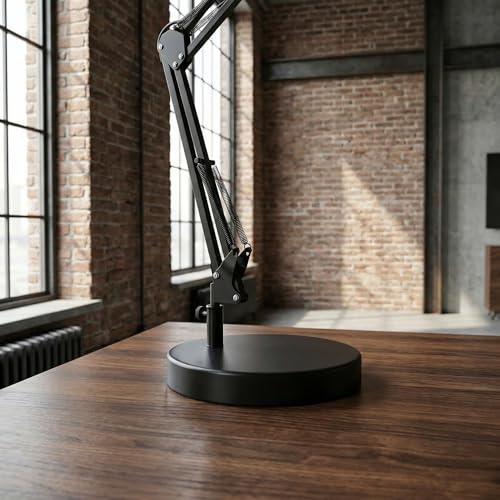 TEHAUX Weighted Desk Lamp Base Only, 7.5" Solid Iron Replacement Table Lamp Mounting Stand for Swing Arm Light, Magnifying Glass & Mic Mount, 12mm Hole (Black)