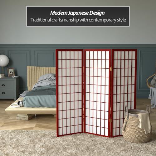 4 ft. Short Window Pane Shoji Screen - Rosewood - 3 Panels - color: Rosewood, size: 3 Panels