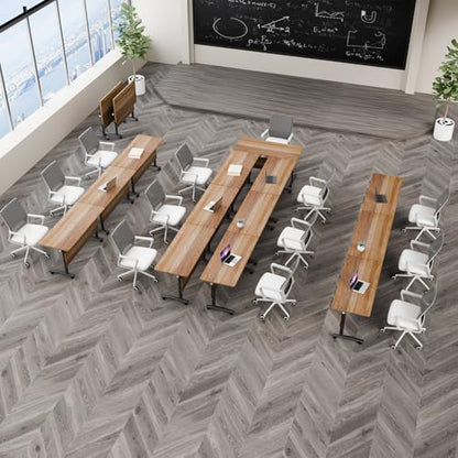 Folding Conference Table with Wheels, Flip Top Folding Conference Room Table for 2-12 Person, Mobile Training & Meeting Room Table, Modular Nesting Office Boardroom Desk with Lockable Casters - color: Light Walnut, size: 47.2in
