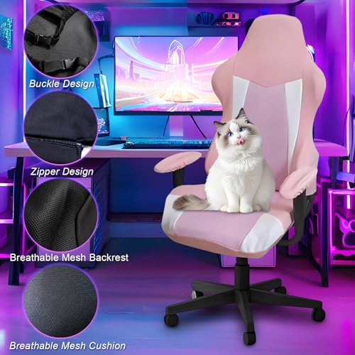 Gaming Chair Covers Only,Stretchable Fit Thick Breathable Mesh | Cat Scratch Proof,Scratch Resistant,Soft,Gaming Chair Seat Cover with 2Pcs Armrest Slipcovers(Pink-white,Style 2) - color: Pink-white, size: Style 2