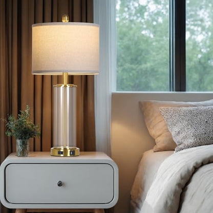 26" Gold Glass Table Lamps Set of 2, 3-Way Dimmable Touch Control Living Room Lamp with USB C+A Ports & AC Outlet, Modern Bedside Lamps, Elegant Bedroom Lamps for Nightstand Side End Table Desk - color: Gold