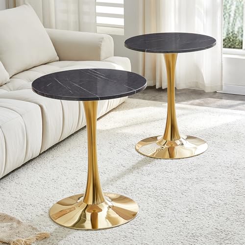 23.6" Round Dining Table, Mid-Century Modern Tulip Table with Thickened Tabletop & Metal Pedestal, Circle Bistro Table for Kitchen, Small Places, Apartments, Cafe - color: Grey Gold, size: 23.6" dining table