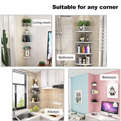 Set of 5 Pieces Corner Mounting Shelf with White, Wood Floating Wall Mounted Storage Shelf for Living Room, Bathroom, Bedroom, Kitchen, Office