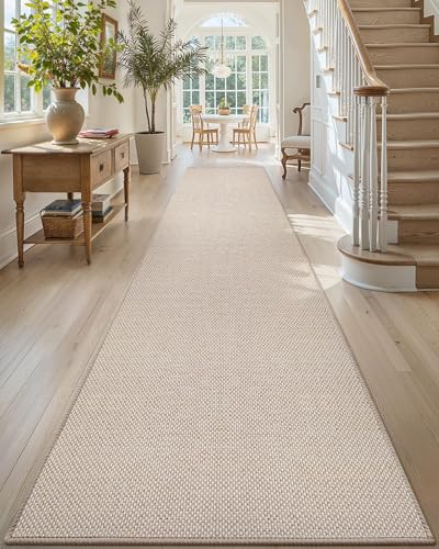 Color&Geometry Runner Rug 26"x95" Non Slip Rubber Hallway Rug,Khaki | Carpet Runners for Kitchen Hallway Living Room Bedroom, Ultra Thin Dirt-Trapping & Absorbent Quick-Dry Surface, NO Creases - color: Heather Khaki, size: 26"x95"