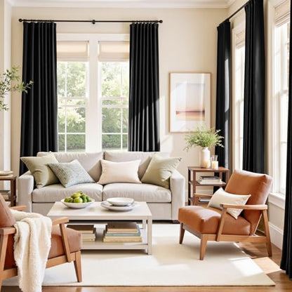 Blackout Black Velvet Curtains Rod Pocket 42×84 Inch 2 Panels | Soft Velvet, For Bedroom & Living Space, Light Shifting Texture, Elegant Drape, Classic - color: R | Black, size: 42"W x 84"L (Pack of 2)