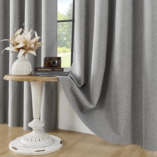 ChrisDowa Grey Blackout Curtains 45 Inches Long 2 Panels for Bedroom | Room Darkening,Light Blocking,Thermal Insulated,Faux Linen,Farmhouse,Grommet,Window Treatment,Drapes,Living Room,52x45 - color: Grey, size: 52"W x 45"L (Pack of 2)