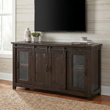Martin Svensson Home Rustic 65" Wood Entertainment Center, Espresso | Solid Pine, TV Stand, Sliding Doors, Adjustable Shelves & Cable Management, for TVs up to 70" - color: Espresso