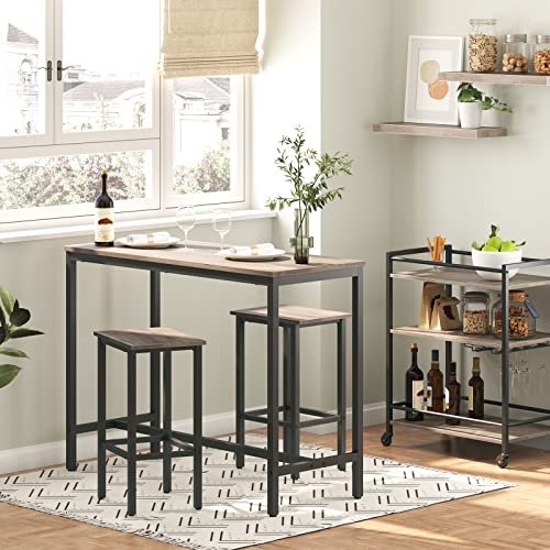 HOOBRO Bar Table and Chairs Set, 47.2” Rectangular Pub Table with 2 Stools for Small Space, 3-Piece Breakfast Set, Sturdy Metal Frame, Easy to Assemble, Greige BG52BT01 - color: Greige + Black