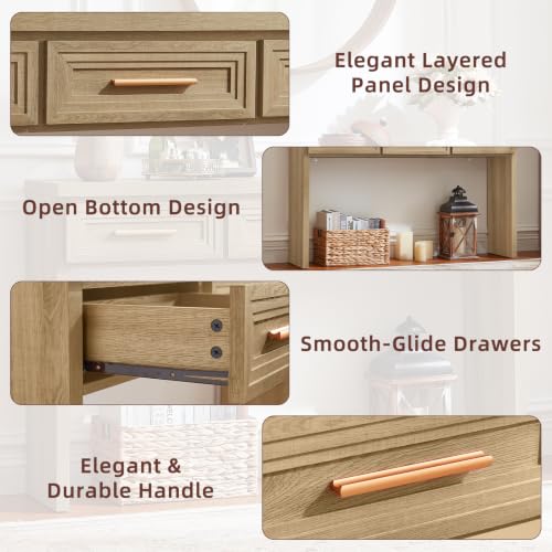 RWYHG 47" Entryway Table with 3 Drawers, Modern Wood Console Table, Oak | Layered Drawer Front Design , Open Bottom Storage, Farmhouse Behind Couch Table, Entry Table for Living Room Hallway& Foyer - color: Oak