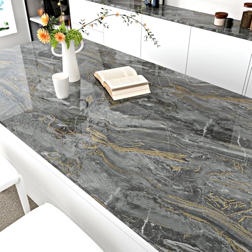 Black Gold Marble Contact Paper Peel and Stick Countertops | 15.7"×78.7" Black Marble Wallpaper Self Adhesive Countertop Contact Paper Waterproof for Cabinets Backsplash Bathroom Walls