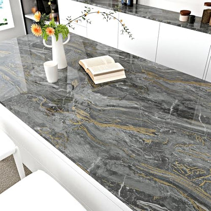 Black Gold Marble Contact Paper Peel and Stick Countertops | 15.7"×78.7" Black Marble Wallpaper Self Adhesive Countertop Contact Paper Waterproof for Cabinets Backsplash Bathroom Walls