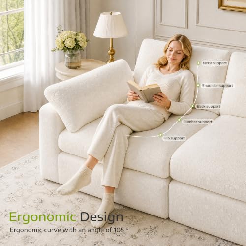 Homkdom 80.5" Loveseat Sofa, Modular Sectional Sofa, Comfy Cloud Couch Sectional Sofa Chenille Fabric Deep Seat Sofa for Small Living Room, Apartment, Studio, Office, White - color: White, size: Loveseat