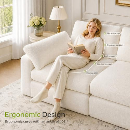 Homkdom 80.5" Loveseat Sofa, Modular Sectional Sofa, Comfy Cloud Couch Sectional Sofa Chenille Fabric Deep Seat Sofa for Small Living Room, Apartment, Studio, Office, White - color: White, size: Loveseat