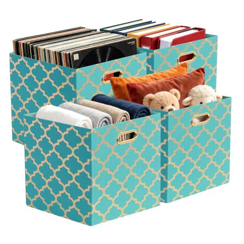 Posprica 11x11x11 Storage Cube Bins, Collapsible Storage Bins Fabric Storage Cubes Organizer Baskets Box Drawers for Shelves, Closet, Wardrobe, Bookshelf, Cabinet, Sky Blue/Gold Lantern, 4 Pack - color: Sky Blue/Gold Lantern, size: 11×11×11/4pcs