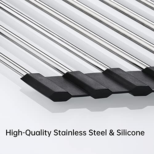 Tomorotec Triangle Roll Up Dish Drying Rack 304 Stainless Steel Black | BPA-Free Food-Grade Silicone Edges Foldable Waterproof Rustproof Heavy-Duty Space Saver Heat Resistant to 550°F - color: Black