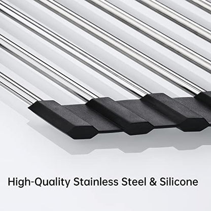Tomorotec Triangle Roll Up Dish Drying Rack 304 Stainless Steel Black | BPA-Free Food-Grade Silicone Edges Foldable Waterproof Rustproof Heavy-Duty Space Saver Heat Resistant to 550°F - color: Black