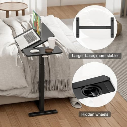 Simple Deluxe Standing Rolling Desk with Hidden Casters, Height Adjustable Pneumatic Mobile Laptop Desk, Tilting Bedside Table for Laptop, Overbed Bedside Table Hospital Home Use, Black - color: Black, style: Tiltable