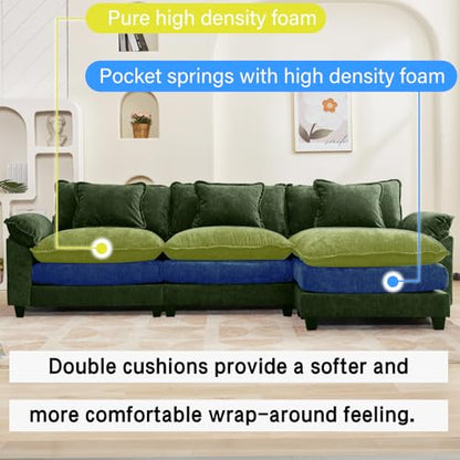 120" Modular Sectional Sofa, Comfy Deep Cloud Couch with Ottoman | L-Shaped Couches for Living Room, Modular Couch, Deep and Wide Seat, Chenille Sofa Sleeper with Throw Pillows, Green - color: Green, size: 120 Inch L