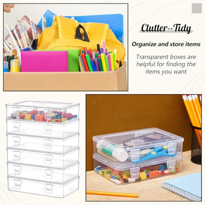 Weysat 12 Pack Clear Plastic Storage Containers with Lids 7.3 x 4.9 x 1.65 Inches Rectangular Empty Hinged Boxes Small Stackable Organizer Boxes for Home Office Beads Craft Supplies