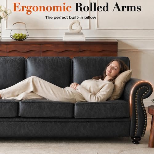 71" W Loveseat Sofa Couch, Faux Leather Fabric Sofas, Grey | Mid-Century Love Seat with Nailhead Trim, Upholstered Couch Set for Living Room Bedroom - color: Grey, size: S-2 seat