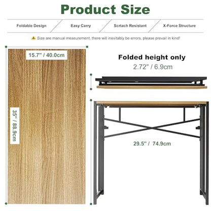 Lutown-Teen Narrow Folding Computer Desk 35 inch, Espresso | Writing Gaming Computer Camping Desk for Small Spaces, No Assembly Required Home Office Desk - color: Espresso, size: 35 Inch