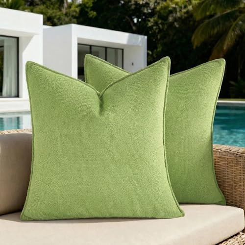 Fancy Homi Pack of 2 Water Resistant Soft Chenille Decorative Outdoor Throw Pillow Covers Solid Lime Green Summer Farmhouse Boho Patio Cushion Cases 20x20 Inch for Garden Balcony Tent Couch Sofa Bed - color: Lime Green, size: 20" x 20" (Pack of 2)