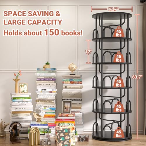 Aheaplus 5 Tier Rotating Bookshelf Tower, 360 Display Spinning Bookcase, Revolving Round Book Shelf Narrow Swivel Bookshelf, Vertical Turning Spiral Corner Book Organizer for Small Space, Black - color: Black, size: 5 Tier, 63" H