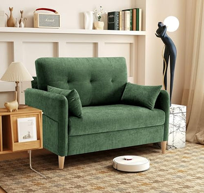Urhanherry 47" Small Sofa Couch for Bedroom, Soft Chenille loveseat Mini Couch with Throw Pillow and Removable Cushion Cover for Small Spaces, Living Room, Apartment, Dorm, Office(Green) - color: Green